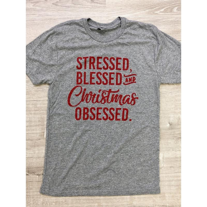 Stressed, Blessed & Christmas Obsessed Tee Hoodie, Sweatshirt | DripVista.com