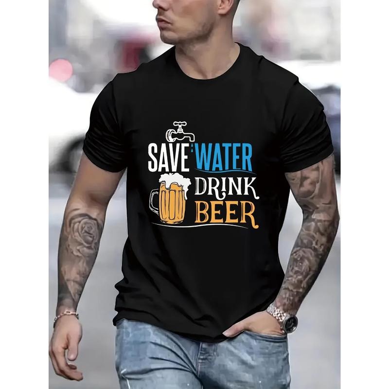 Stretchy Breathable Geometric Print T-Shirt - Men'WB shield Casual Round Neck Short Sleeve