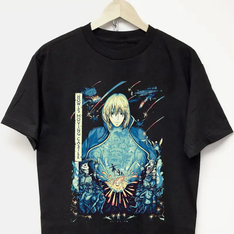 Studio Ghibli Howl's Moving Castle Hayao Miyazaki Unisex Heavy Cotton Character Movie Cartoon Shirt Casual Comfort