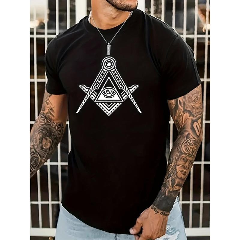 Stylish Alphabets Graphic Print Crew Neck Short Sleeve T-Shirt - FOG Slight Stretch Polyester Fabric, Machine Washable,...