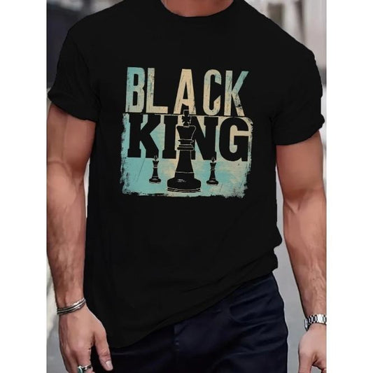 Stylish BLACK KING Print Crew Neck T-Shirt - Short Sleeve, Comfortable, Breathable, Summer Essential - Men's Casual Clothing, Perfect for Outdoor Activities Made in USA