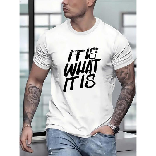 Stylish Men's Crew Neck Short Sleeve T-Shirts - Fashionable Casual Wear with "It Is What It Is" Print - Soft, Breathable, Relaxed Fit for Everyday Activities Made in USA