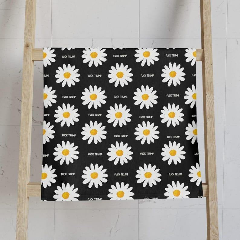 Subtle Fck Trump Hand Towel, Democrat Friend Mom Gift, Summer Daisy Kitchen Towel, Anti Trump Tea Towel, Political Home...