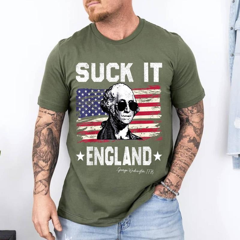 Suck It England Funny 4th of July George Washington 1776 T-Shirt | Unisex Cotton Tee, Short Sleeve, Size S-3XL