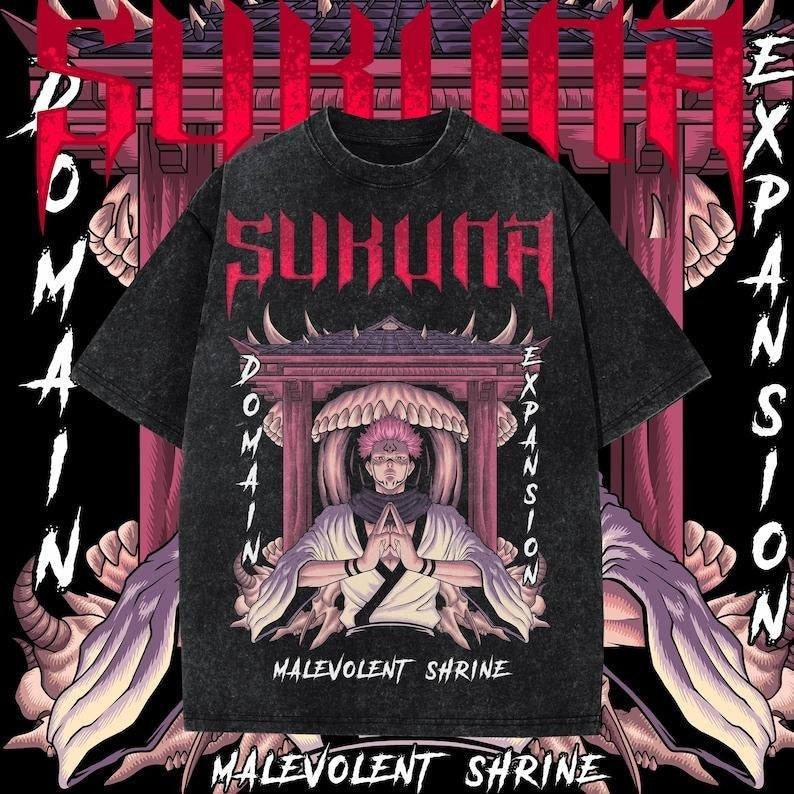 Sukuna One-Sided Design Heavy Oversized Dyenomite Mineral Wash T-Shirt Unisex Anime T-Shirt Streetwear & Gym Style...