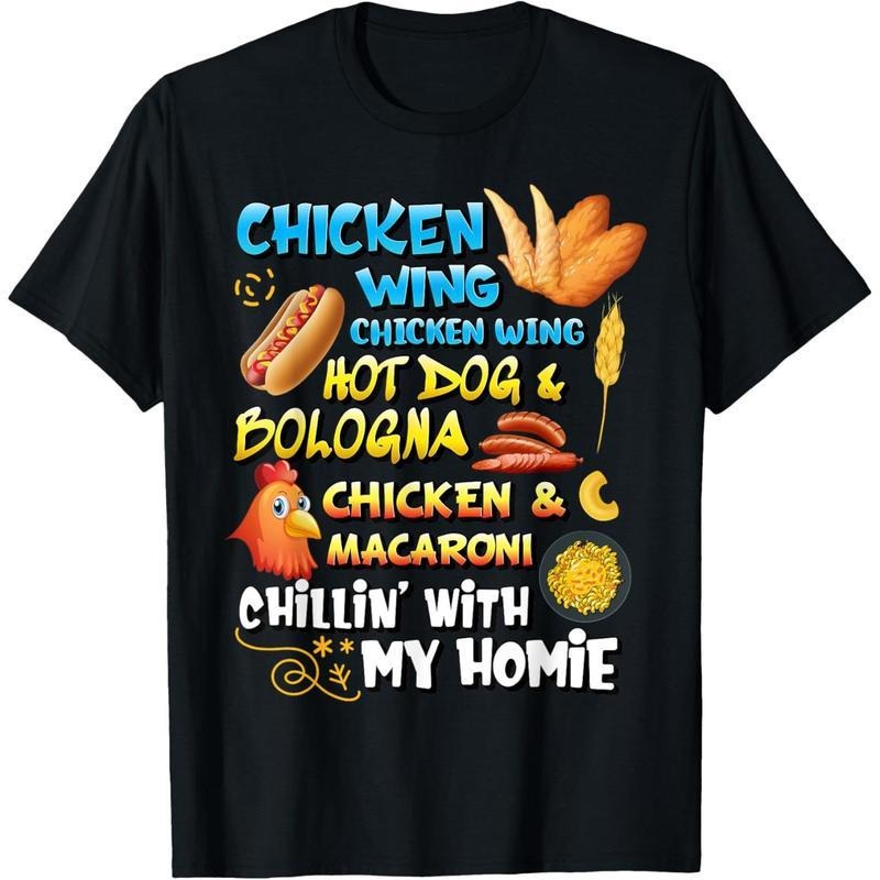 Summer Casual FOG Short Sleeve T-Shirt For Girls, Chicken Wing Hot Dog Print, Machine Washable Hoodie, Sweatshirt