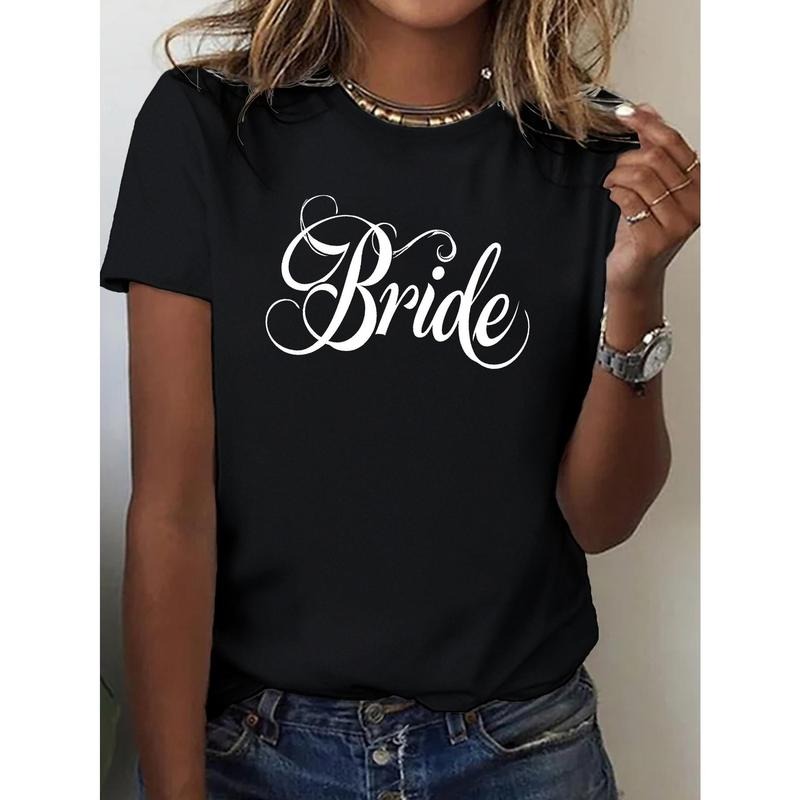 Bridal Letter Print Crew Neck T-Shirt, Spring/ Summer Casual Short Sleeve Top, Women'WB shield Clothing style 02 Hoodie,...