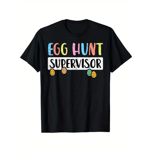 Easter Egg Hunt Supervisor T-Shirt - 100% Cotton Crew Neck Tee for Men, Women, Couples - Casual Knit Fabric Top for Sports, Outdoors, Parties - Medium Stretch, Regular Fit - Spring/Summer Collection made in usa