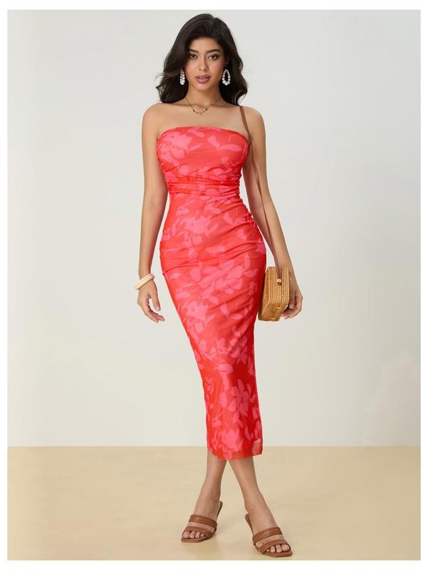 Summer Disty Floral Bodycon Maxi Dress Boho Strapless Mesh Tube Dresses T-Shirts, Hoodie, Sweatshirt | DripVista.com