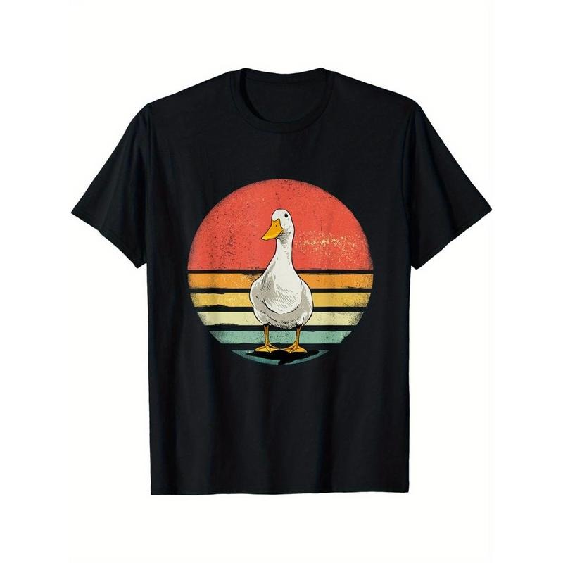 Summer Essential: Men's Fashionable Crew Neck Duck Print Short Sleeve Sports T-shirt, Comfortable and Versatile Made in...