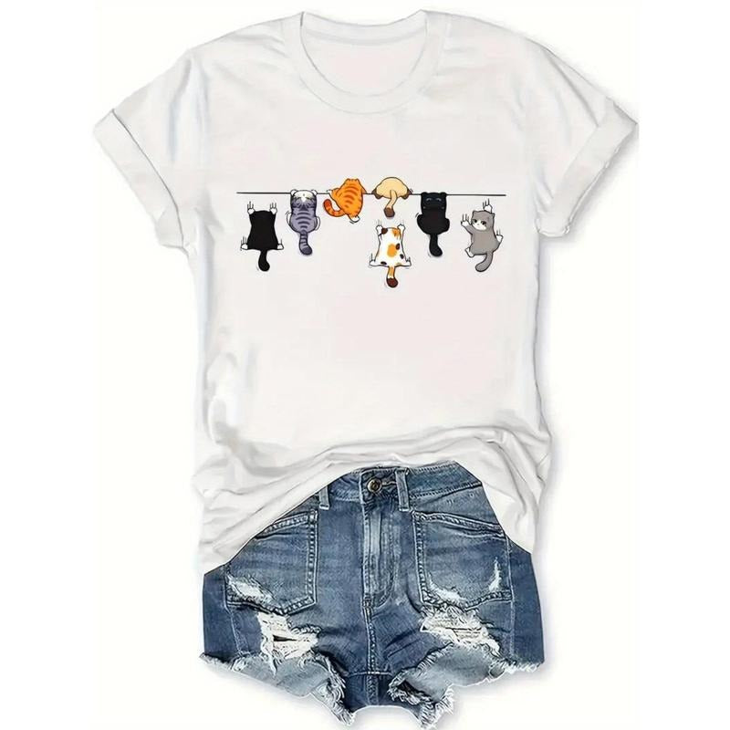 Women'WB shield Casual Cat Print T-Shirt