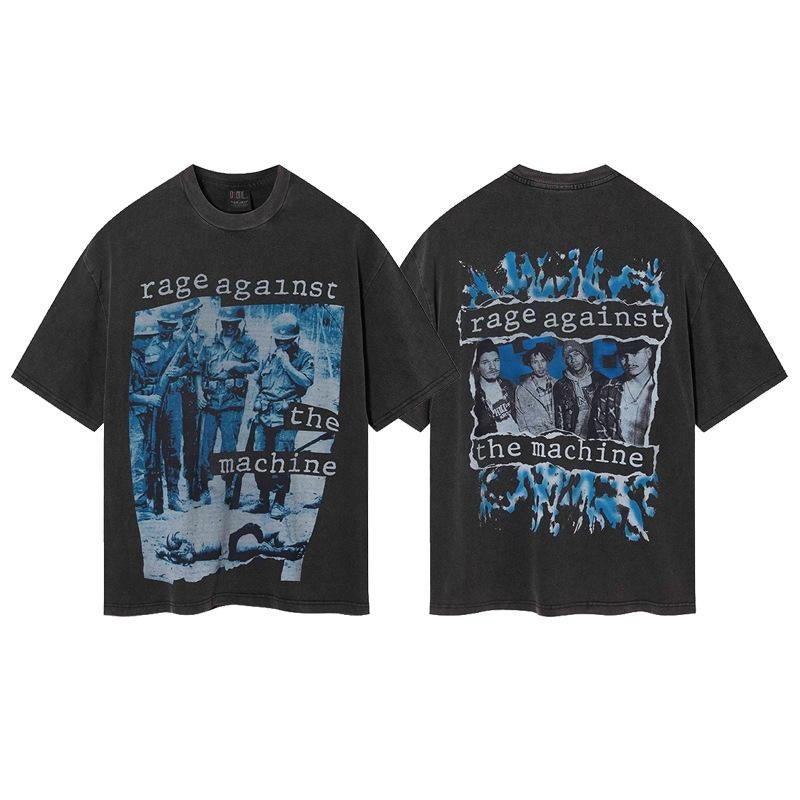 Summer High Street Fashion Brand VINTAGE Retro Distressed Vintage Rock Band American Style Loose Fit Unisex T-Shirt