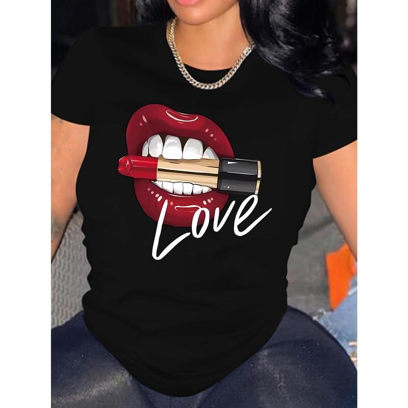 Vacation Style 2024 Spring/Summer Lip Graphic Print Women'WB shield Short Sleeve T-Shirt style 02 Hoodie, Sweatshirt