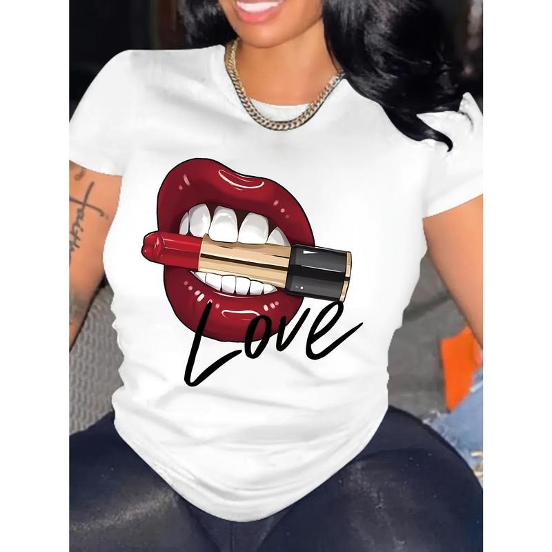 Vacation Style 2025 Spring/Summer Lip Graphic Print Women'WB shield Short Sleeve T-Shirt style 02 Hoodie, Sweatshirt