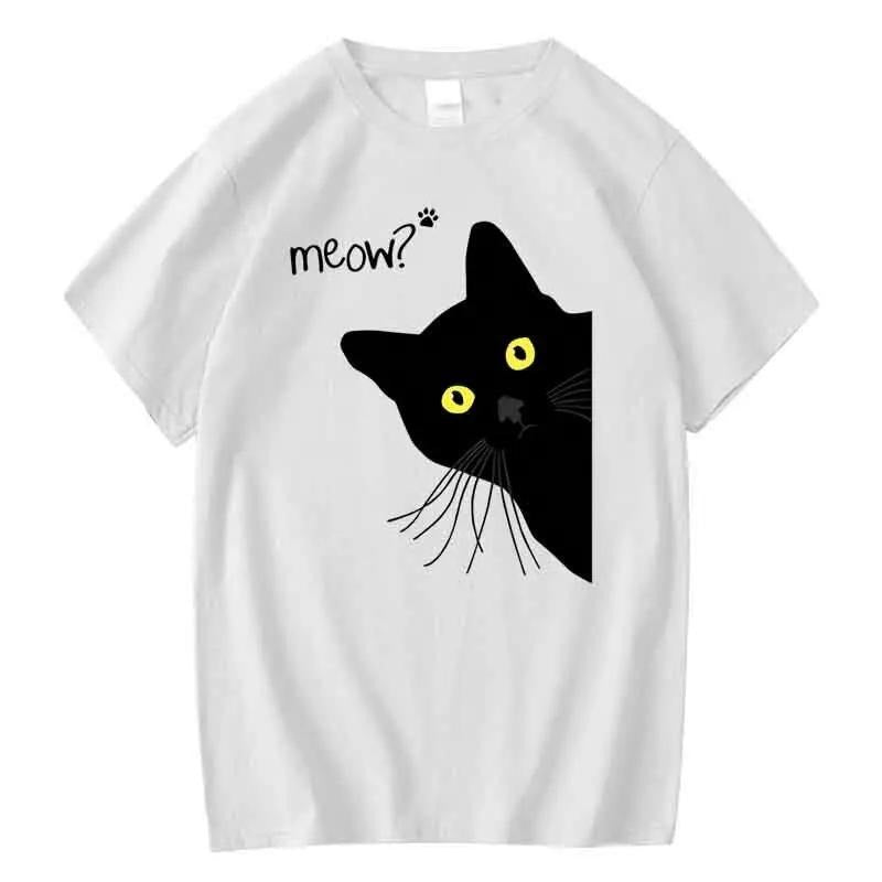 Summer Meow Black Cat Print Women Lightsaber brand Shirt Casual Loose Straw hat pirates Women Tshirt Short Sleeve...