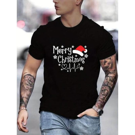 Summer Outdoor Men's Casual Merry Christmas Print T-Shirt - Perfect Gift for Him Made In USA