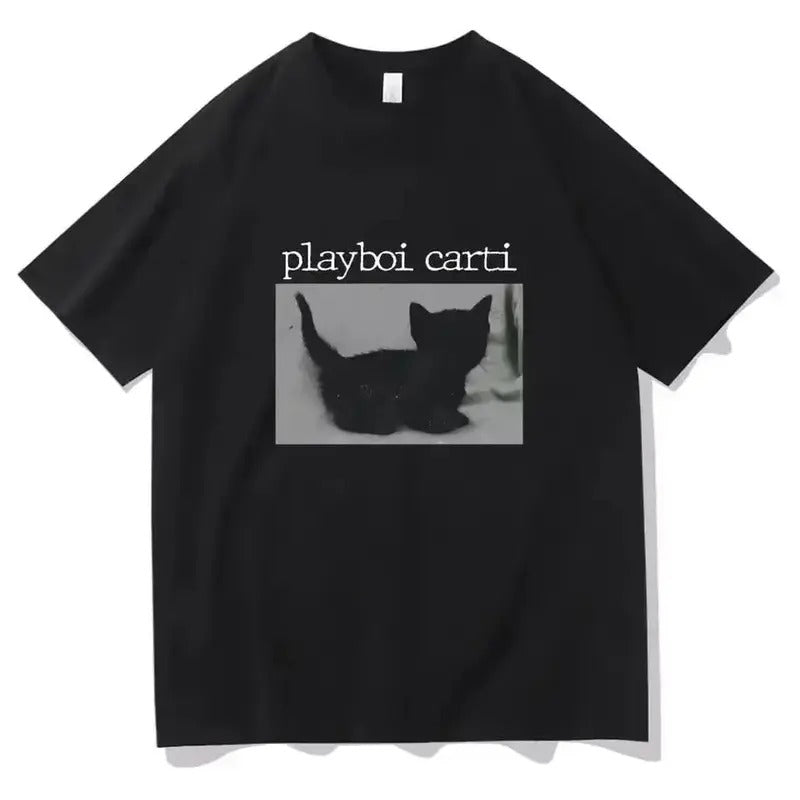 Summer Playboi Carti Oversized Hip-Hop T Shirts Cute Cat Harajuku Print Tee Regular Mens Tops Quality Rapper T Shirt...