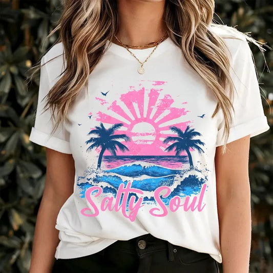 Summer Salty Soul Beach Vibes Shirt, Aesthetic Summer Girly Tee, Summer Vibes Funny Sarcastic Shirt, Gift for Her