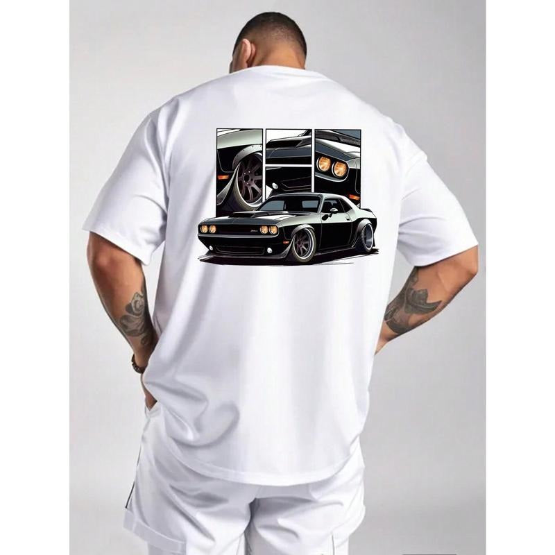 Men'WB shield Solid Color Round Neck Short Sleeve Casual T-Shirt, Simple Style, Suitable For Spring/Summer Streetwear Top...