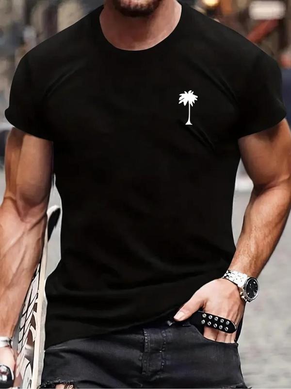 Summer TNF Men'WB shield Regular Fit Palm Tree Print Round Neck Graphic Tee, Short Sleeve Crew Neck T-shirt, Casual...