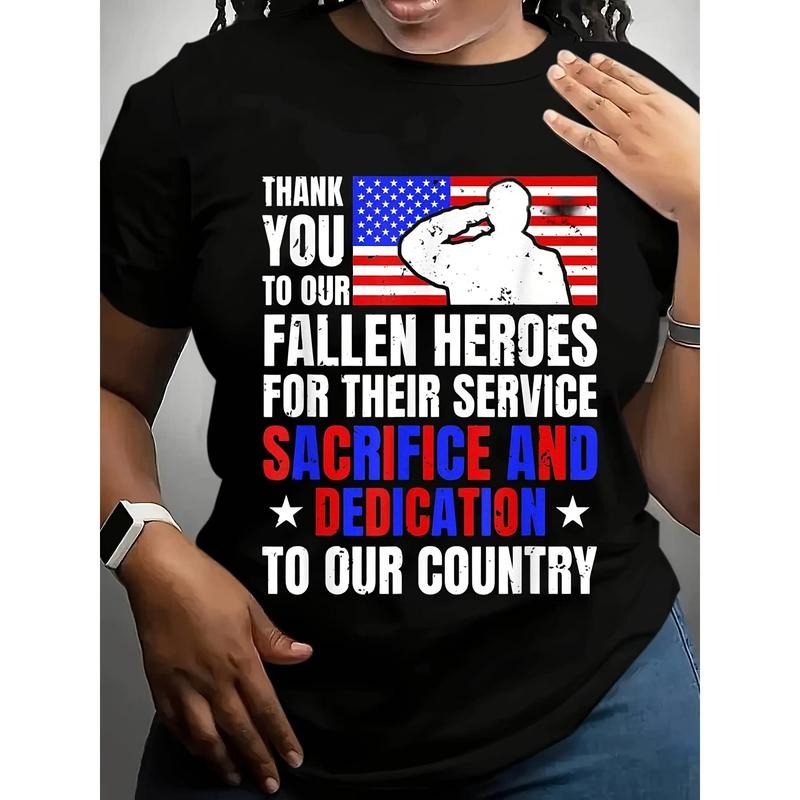 Plus Size Women'WB shield Memorial Day Patriotic T-Shirt