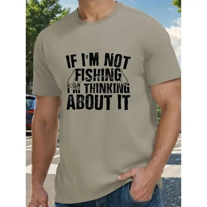 Summer Trendy Men's Crew Neck Short Sleeve Tees - Comfy Breathable Fishing Slogan Print T-Shirt for Daily Street Outdoor Sports Made in USA