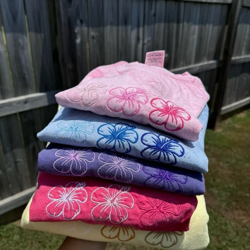 Summer Tshirt, Short Sleeve Tshirt, Comfortable Embroidered Tshirt, Hibiscus Flowers Hoodie, Sweatshirt | DripVista.com