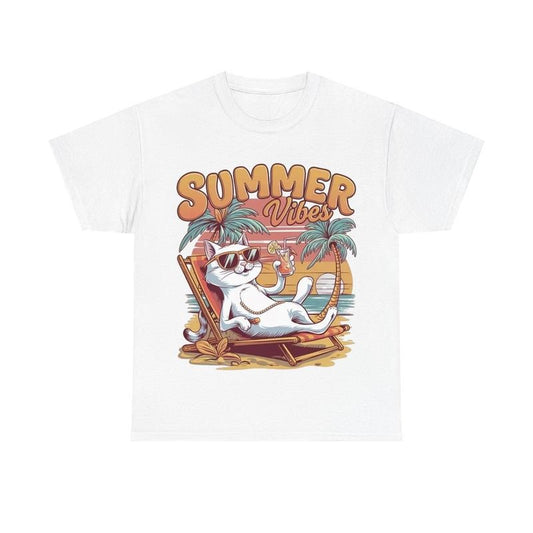 Summer Vibes Cute Cat Shirt, Unisex Graphic Shirt