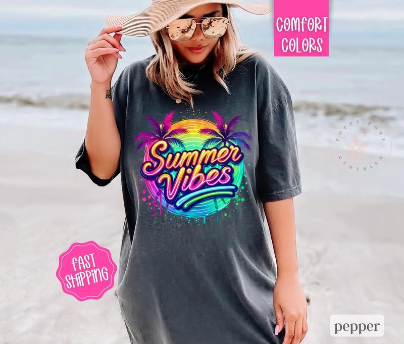 Summer Vibes Shirt Comfort Colors, Beach Shirt, Summer Shirt, Oversized Graphic Tshirt, Women's Tshirts, Swimsuit Cover,...