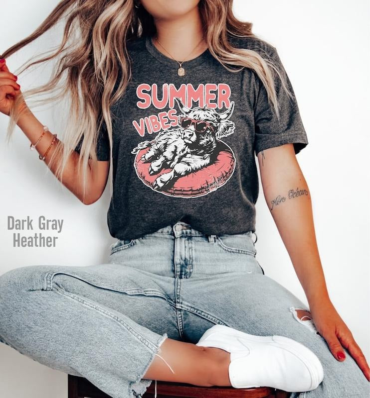 Summer Vibes Shirt, Funny Highland Cow Shirt, Funny Summer T-shirt, Funny Cow Shirt, Funny Shirt, Cow Lover Gift Shirt, Quirky Summer Shirt