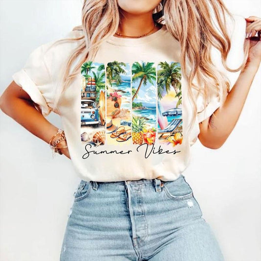Summer Vibes T-Shirt, Trendy Summer Time T-Shirt Files, Beach Scene T-Shirt, Popular Brushstroke T-Shirt, Mother's Day Gifts