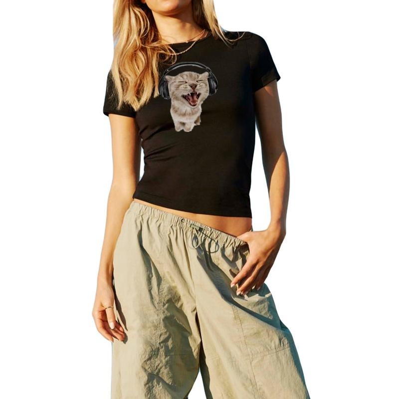 Summer Vintage Women Casual Baby Tee, Streetwear Aesthetic Short Sleeve, Kawaii T-Shirt, y2k Gothic Emo Girl Top, Grunge 2000s, Gift For Girlfriends