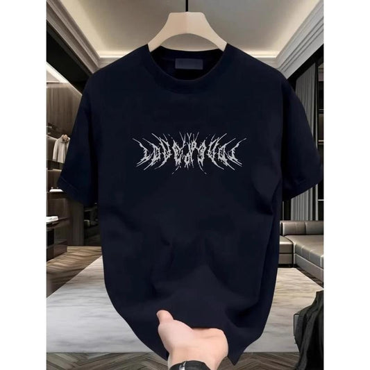 Summer loose casual cotton short sleeve sneakers trendy design T-shirt Pu handsome personality MEN'S tops