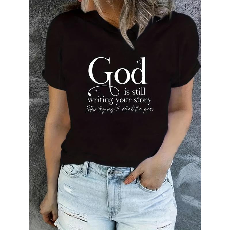Women'WB shield Inspirational Quote T-Shirt, Polyester Knit Fabric, Short Sleeve Crew Neck, Regular Length Casual Top for...