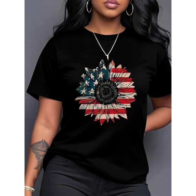 Women'WB shield Patriotic Floral Print T-Shirt