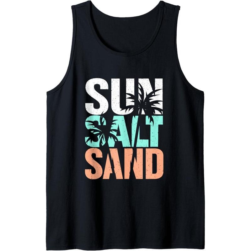 Sun Salt Sand Funny Summer Beach Vacation Palm Lover Tank Top Made in USA T-Shirts, Hoodie, Sweatshirt | DripVista.com