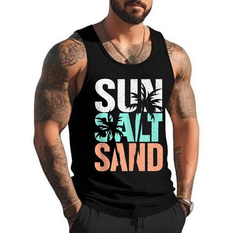 Sun Salt Sand Funny Summer Beach Vacation Palm Lover Unisex Tank Top, Cotton, Size S-3XL T-Shirts, Hoodie, Sweatshirt