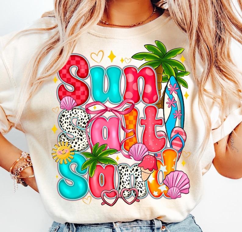 Sun Salt Sand Retro Beach Checkered Summer Beach Vibes Shirt T-Shirt Hoodie, Sweatshirt | DripVista.com