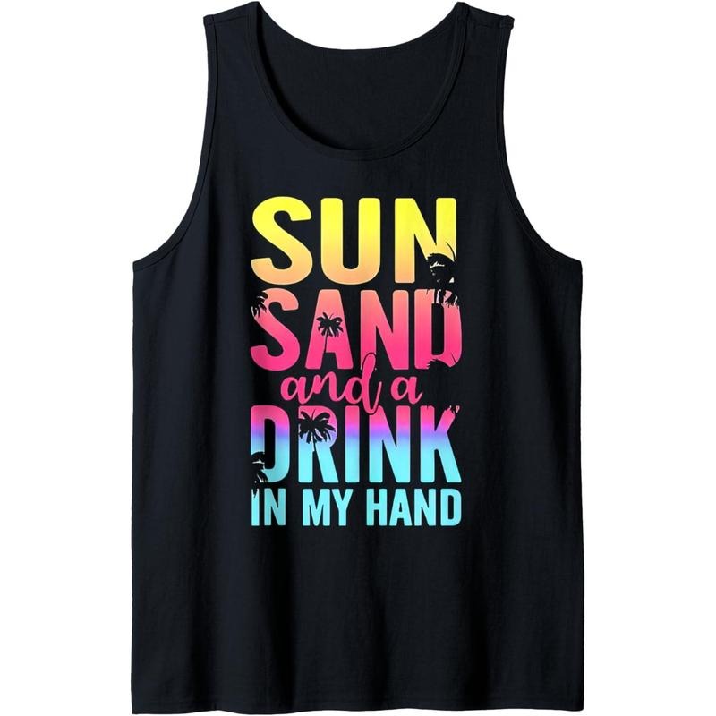 Sun Sand and a Drink In My Hand Beach Cruise Vacation Funny Tank Top Made in USA T-Shirts, Hoodie, Sweatshirt | DripVista.com