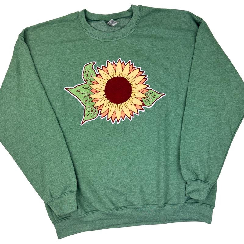 Sunflower Chenille Patch Sweatshirt -- SHREDDED GREEN T-Shirts, Hoodie | DripVista.com