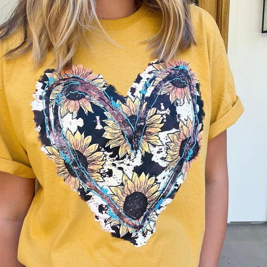 Sunflower and Turquoise Heart Graphic Tee