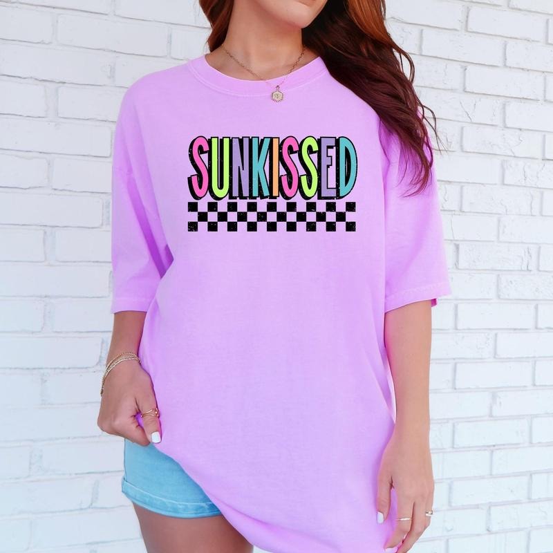 Sunkissed, Retro Checkered, Beach, Summer, Comfort Colors T-Shirt, Women's Comfort Colors Tee Hoodie, Sweatshirt