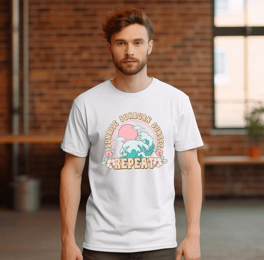 Sunrise Sunburn Sunset Repeat Shirt, Beach Shirt, Summer Party Shirt, Holiday Shirts For Summer, Funny Summer Shirt, Vacation Shirt