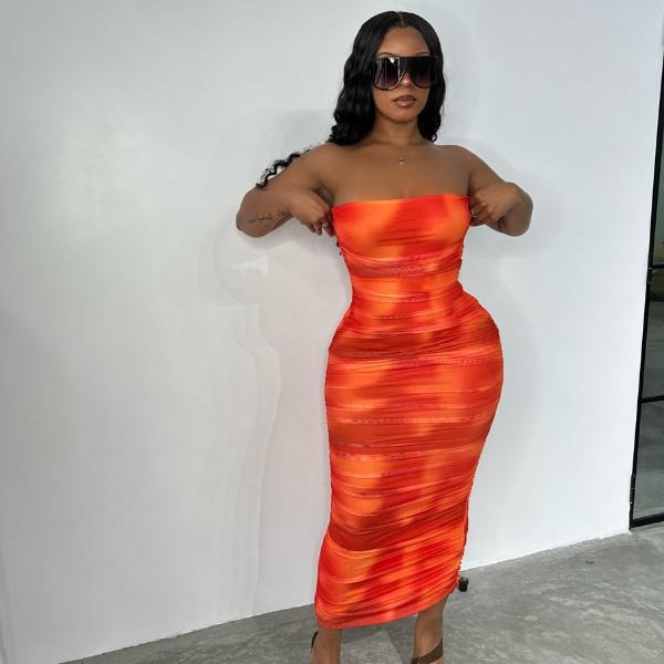Sunset Strapless Mesh Maxi Dress in Tie Dye Pattern T-Shirts, Hoodie, Sweatshirt | DripVista.com