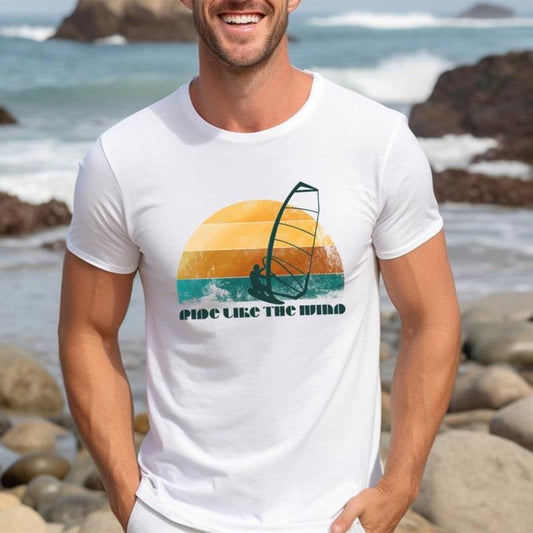 Sunset T-shirt for wind surfers and sailors, graphic t-shirt for men and women, beachwear, fun shirt, gift for surfers, nautical clothing.made in usa