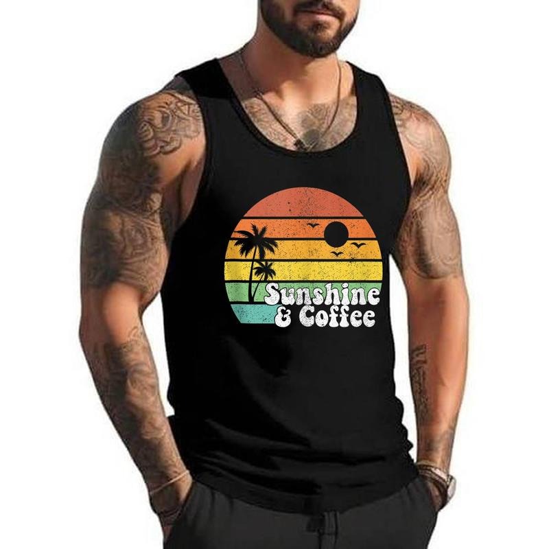 Sunshine And Coffee Retro Vacation Summer Quote Women Gift Unisex Tank Top, Cotton, Size S-3XL T-Shirts, Hoodie, Sweatshirt