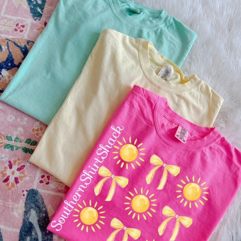 Sunshine and Bows T shirt  | Neon Pink comfort colors T shirt top Hoodie, Sweatshirt | DripVista.com