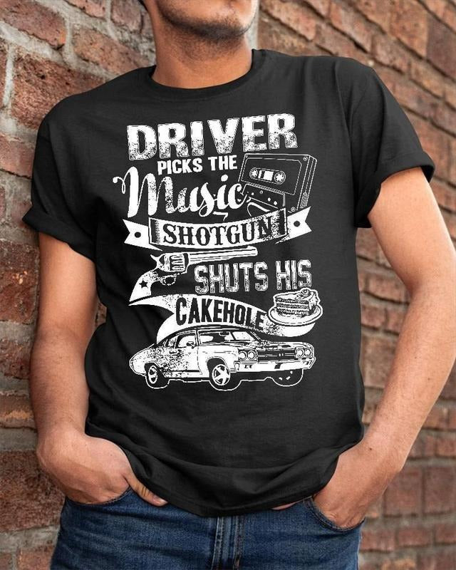 Supernatural - Driver Picks The Music. Shotgunn Shuts His Cake Hole, Funny Supernatural Menswear Top Underwear T-Shirts,...