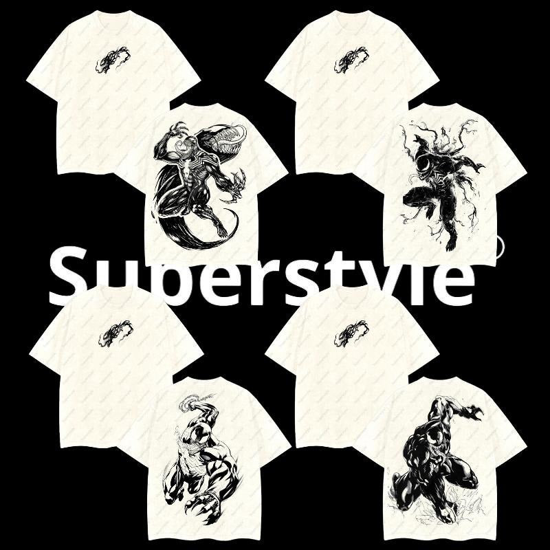 Superstyle Symbiote Entity Black Spidey MCU Bat brand Double Printed Oversize Lightweight Acid Washed Tee TV Series...