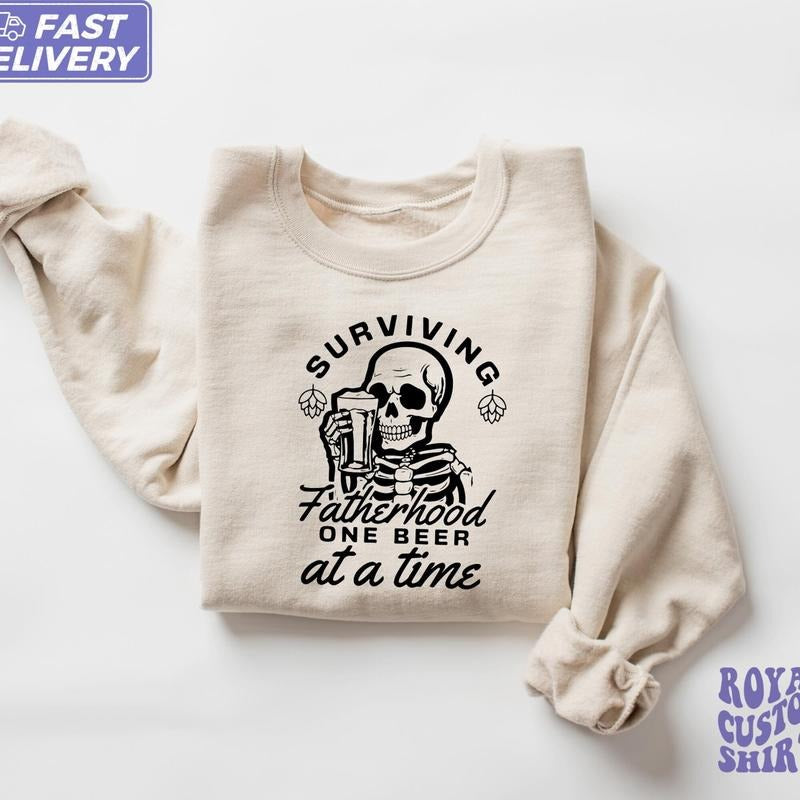 Surviving Fatherhood One Beer At A Time Shirt, Funny Father Shirt, Drinking Husband TShirt, Fathers Day Gift, Dad Life Tee, Cs784